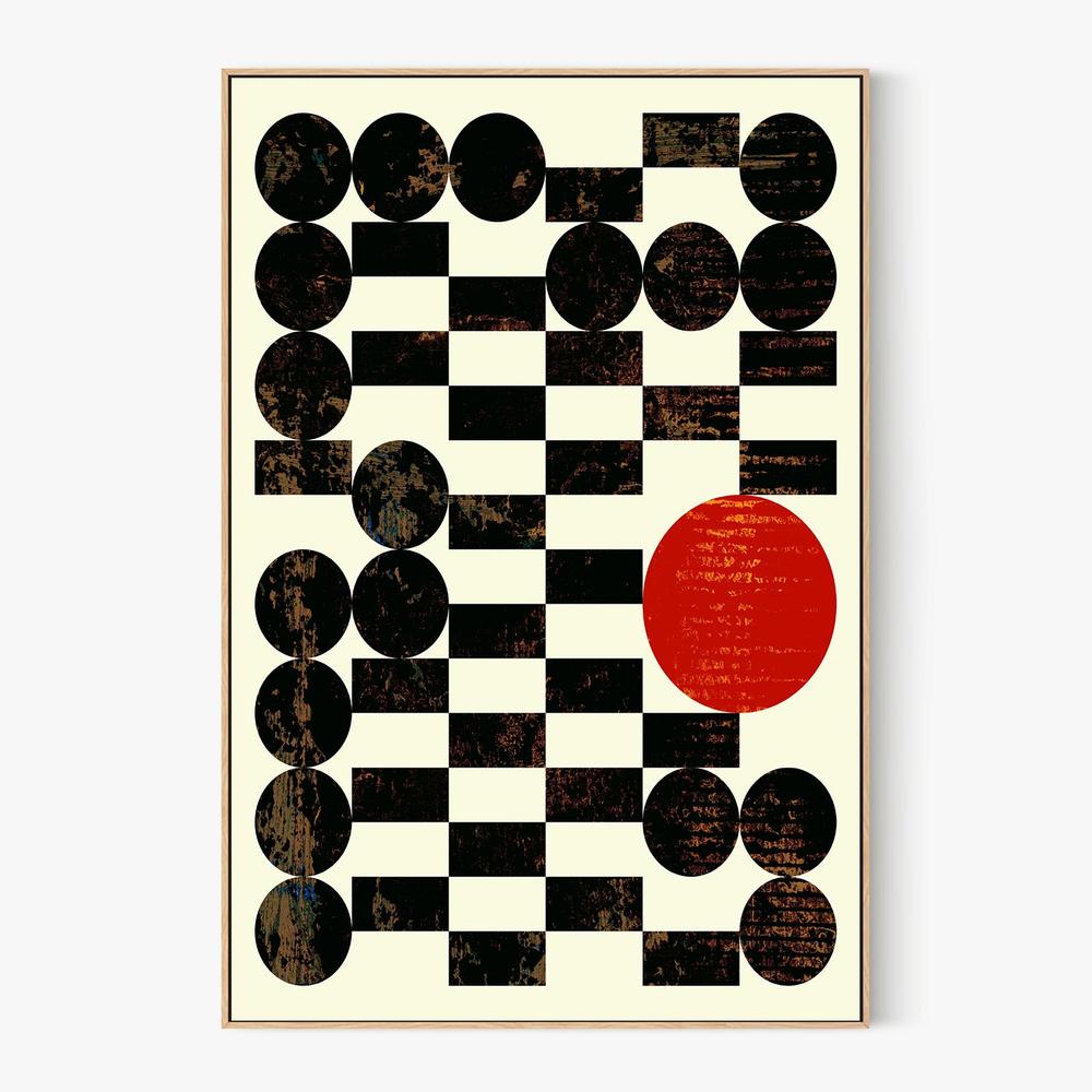 Abstract Grid Red Sun-by-Petr Strnad-wall-art-print-canvas-poster-framed-Gioia