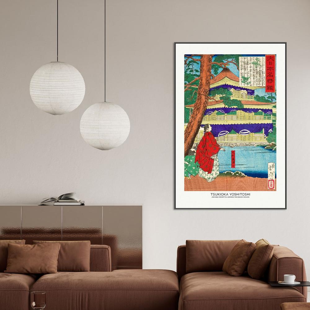 Ashikaga Yoshimitsu Admiring the Golden Pavilion (1879)-by-Tsukioka Yoshitoshi-wall-art-print-canvas-poster-framed-Gioia