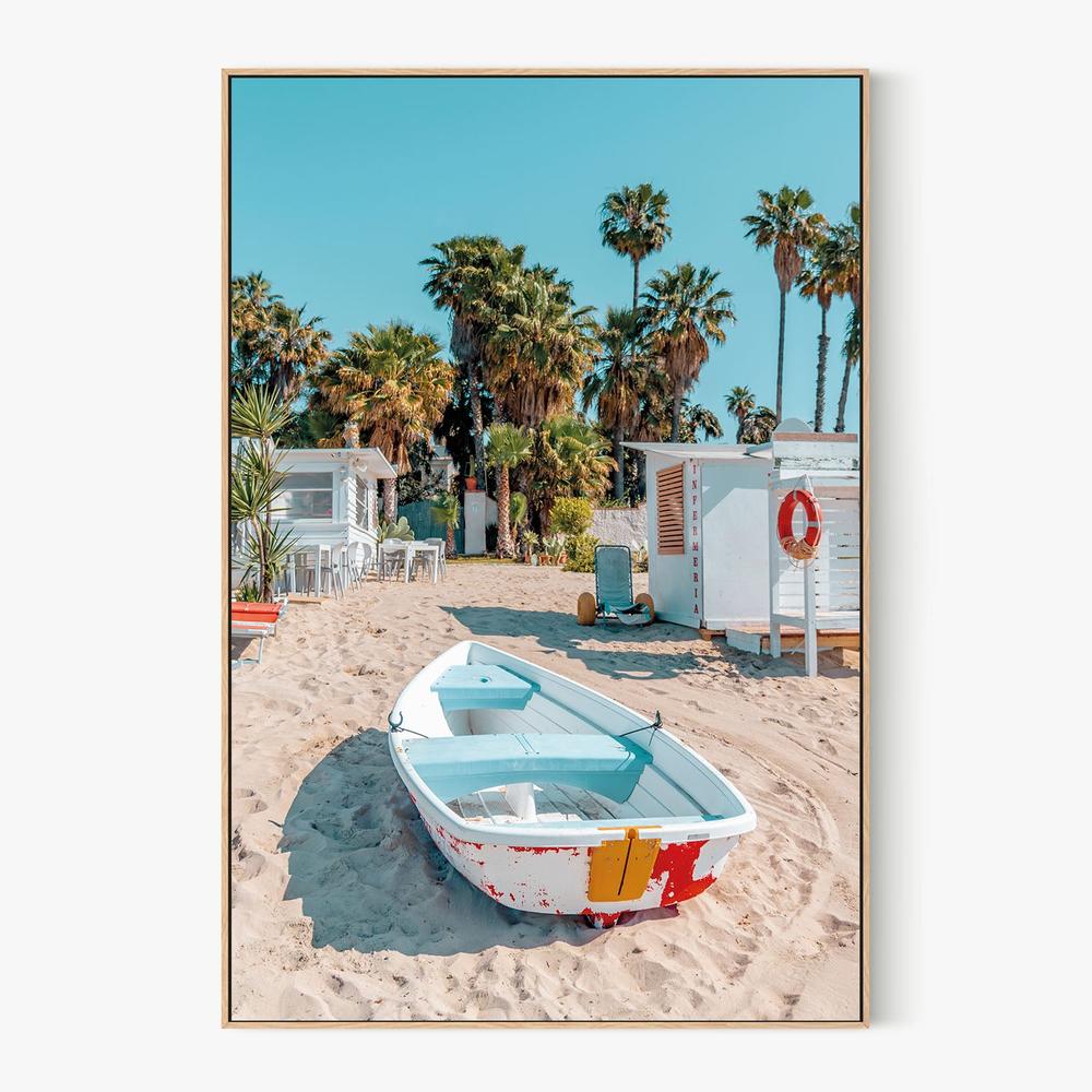 Beach Boat Under Palms-by-Gabor Estefan-wall-art-print-canvas-poster-framed-Gioia