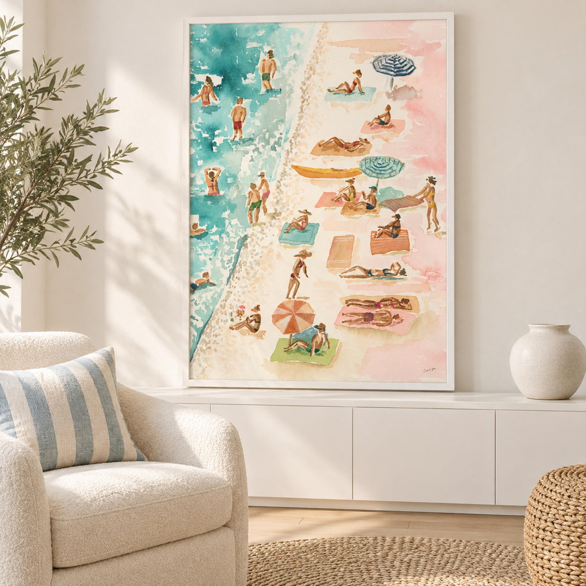 Beach Please wall art in a bright contemporary coastal reading corner