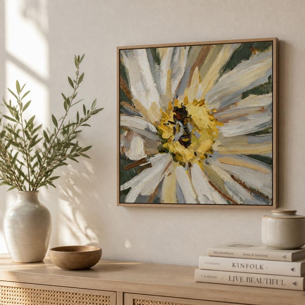 Bee on Ivory Daisy-by-Gioia Wall Art-wall-art-print-canvas-poster-framed-Gioia