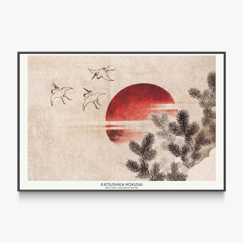 Birds and Sunset-by-Katsushika Hokusai-wall-art-print-canvas-poster-framed-Gioia