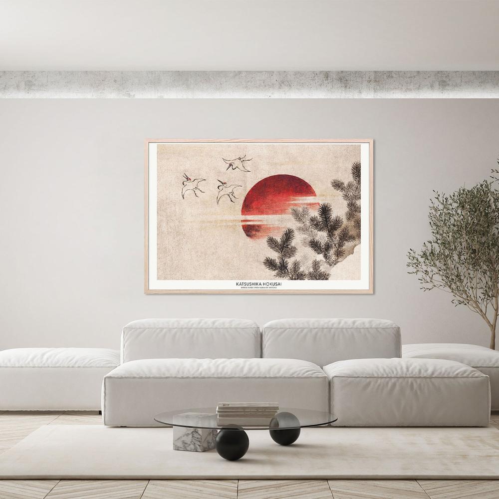 Birds and Sunset-by-Katsushika Hokusai-wall-art-print-canvas-poster-framed-Gioia