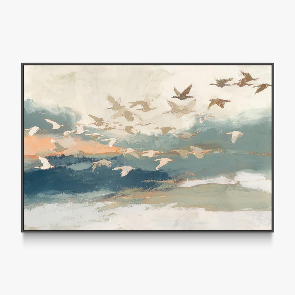 Birds in Flight at Dusk Over Open Water-by-Jordão de Abreu-wall-art-print-canvas-poster-framed-Gioia