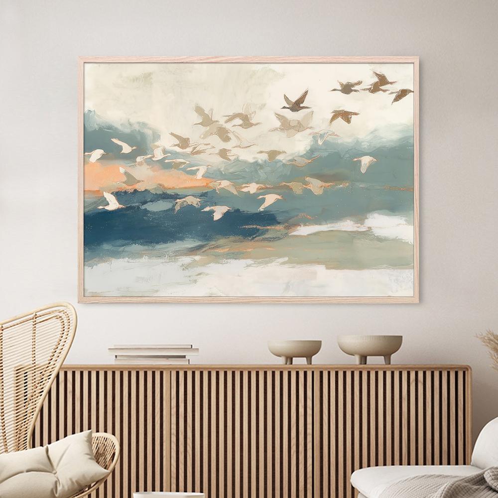 Birds in Flight at Dusk Over Open Water-by-Jordão de Abreu-wall-art-print-canvas-poster-framed-Gioia