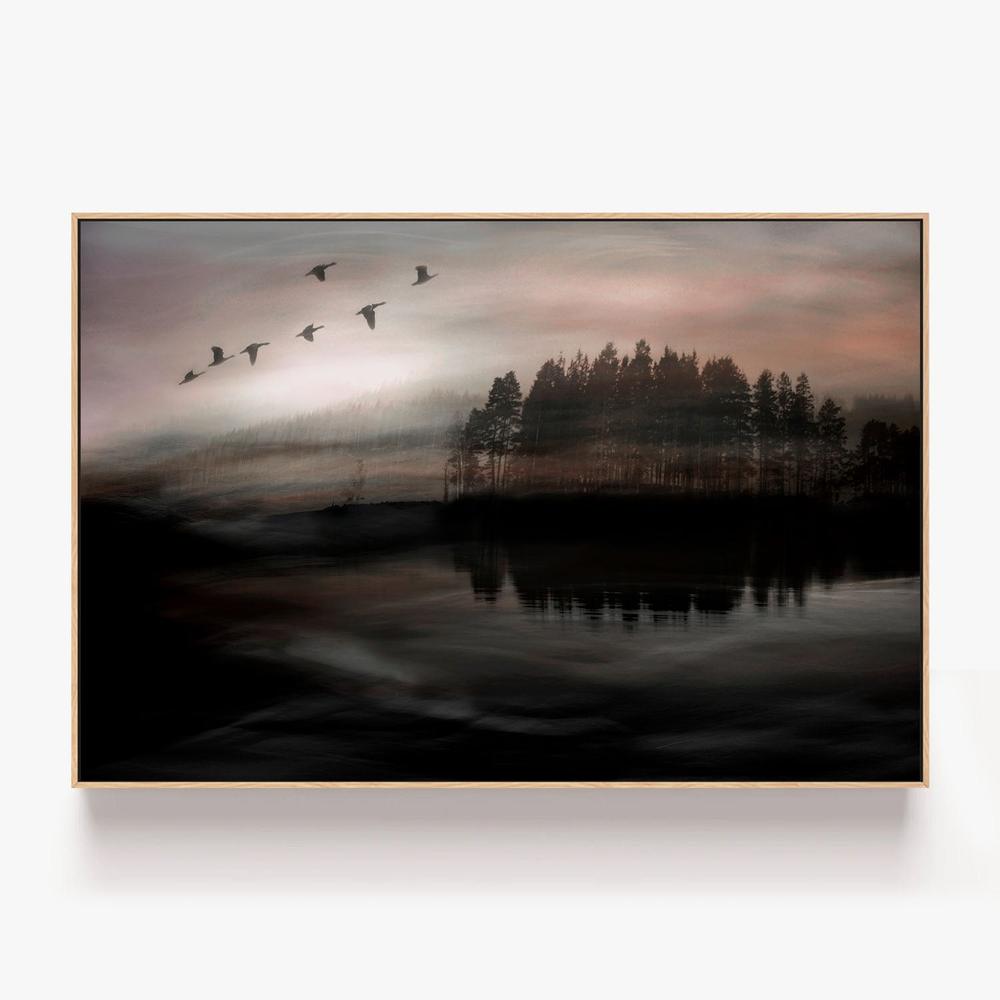 Birds Over Misty Lake-by-Christina Sillen-wall-art-print-canvas-poster-framed-Gioia
