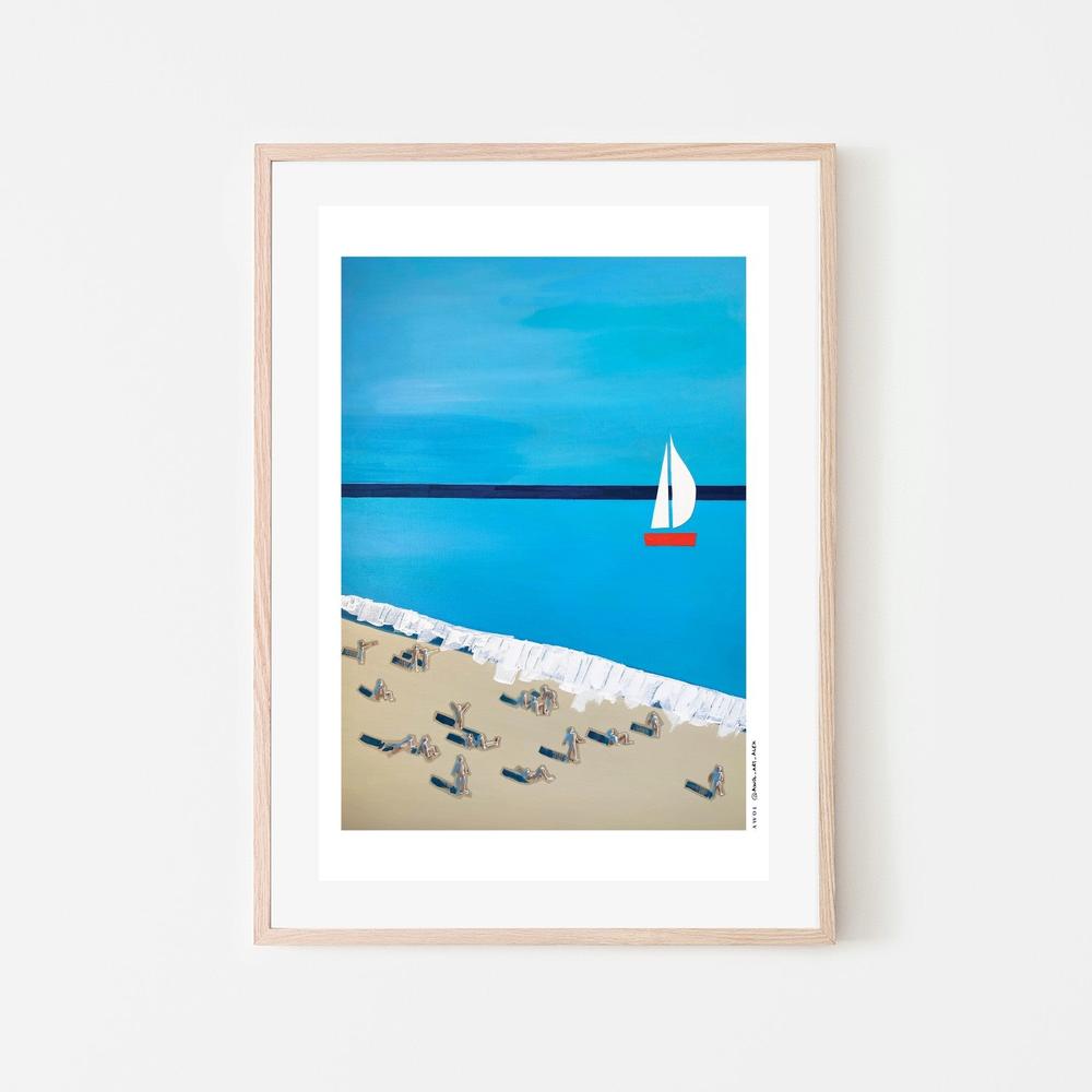 Blue Beach Sailboat-by-Alex Nereuta-wall-art-print-canvas-poster-framed-Gioia