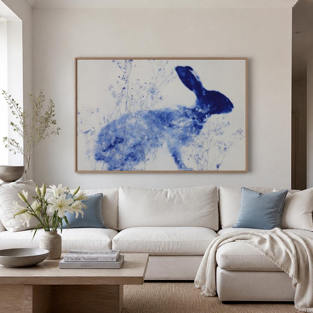 Blue Rabbit Silhouette with Wildflowers-by-Chromatic Storm Studio-wall-art-print-canvas-poster-framed-Gioia