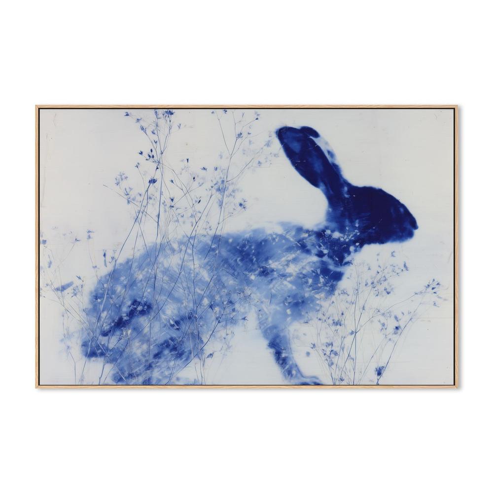 Blue Rabbit Silhouette with Wildflowers-by-Chromatic Storm Studio-wall-art-print-canvas-poster-framed-Gioia