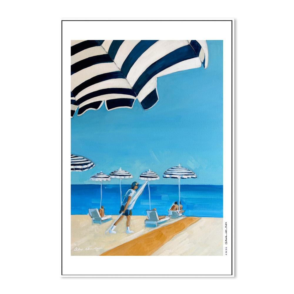 Blue Striped Beach Day-by-Alex Nereuta-wall-art-print-canvas-poster-framed-Gioia