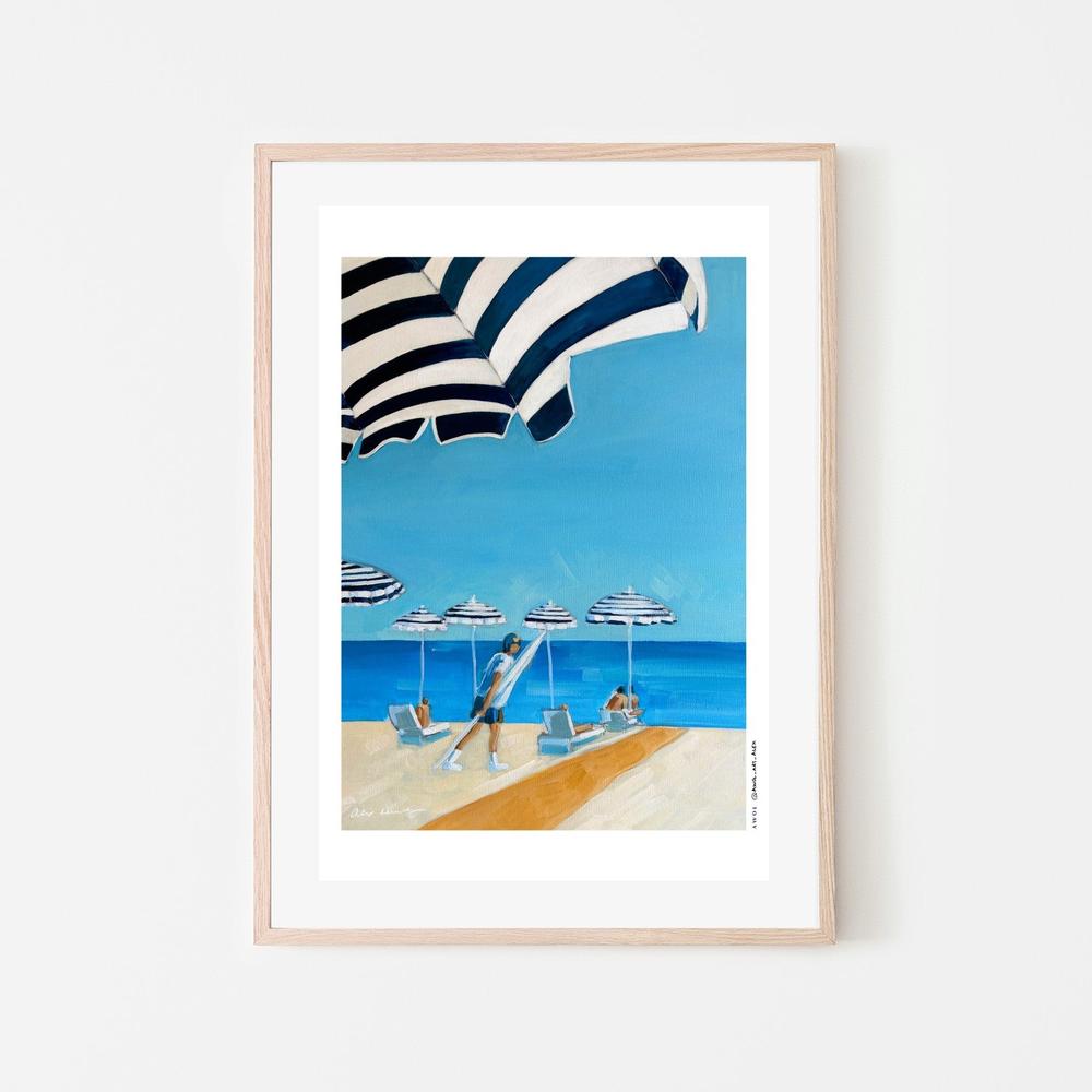 Blue Striped Beach Day-by-Alex Nereuta-wall-art-print-canvas-poster-framed-Gioia