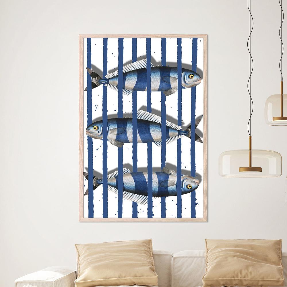 Blue Striped Fish-by-Marja van den-wall-art-print-canvas-poster-framed-Gioia