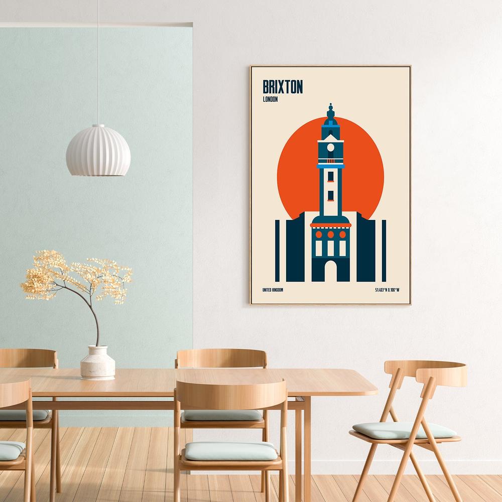 Brixton Clock Tower London-by-Retrodrome-wall-art-print-canvas-poster-framed-Gioia