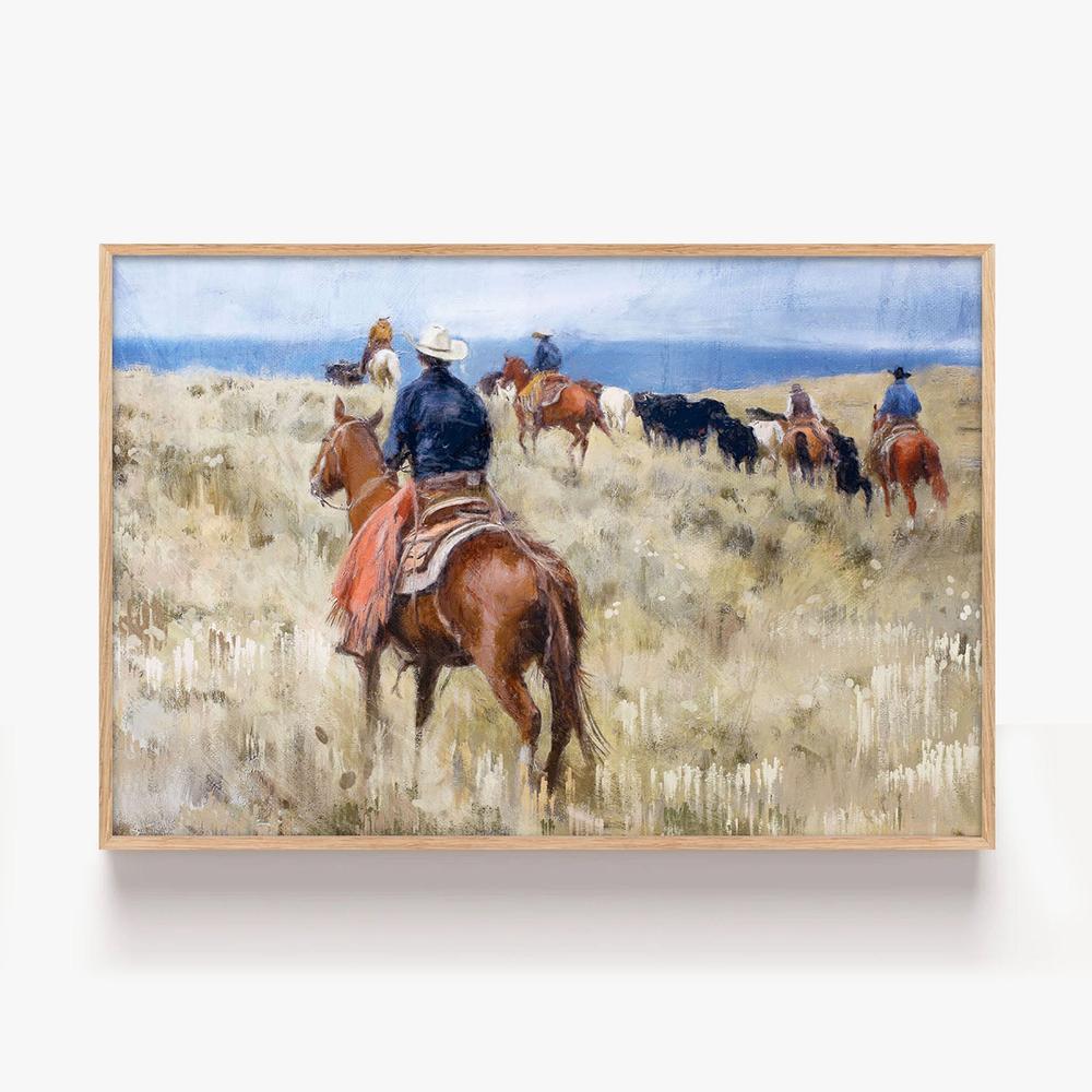 Cattle Drive-by-Nina Blue-wall-art-print-canvas-poster-framed-Gioia