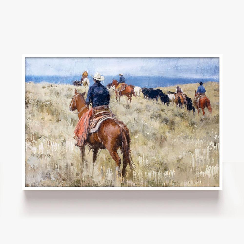 Cattle Drive-by-Nina Blue-wall-art-print-canvas-poster-framed-Gioia