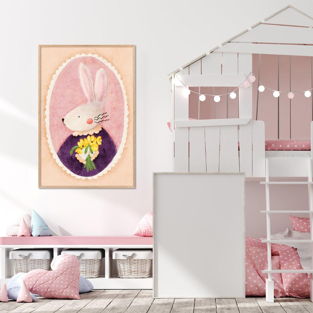 Charming Bunny With Tulips-by-Dirkie Nell-wall-art-print-canvas-poster-framed-Gioia