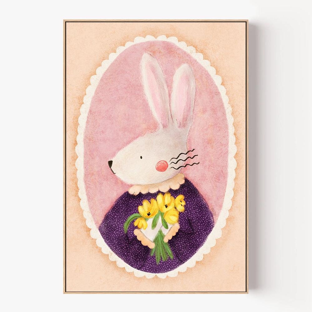 Charming Bunny With Tulips-by-Dirkie Nell-wall-art-print-canvas-poster-framed-Gioia