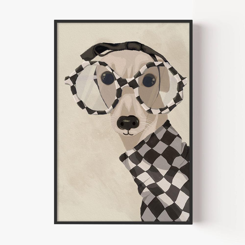 Chic Greyhound In Glasses-by-Lisa Solomoniuk-wall-art-print-canvas-poster-framed-Gioia