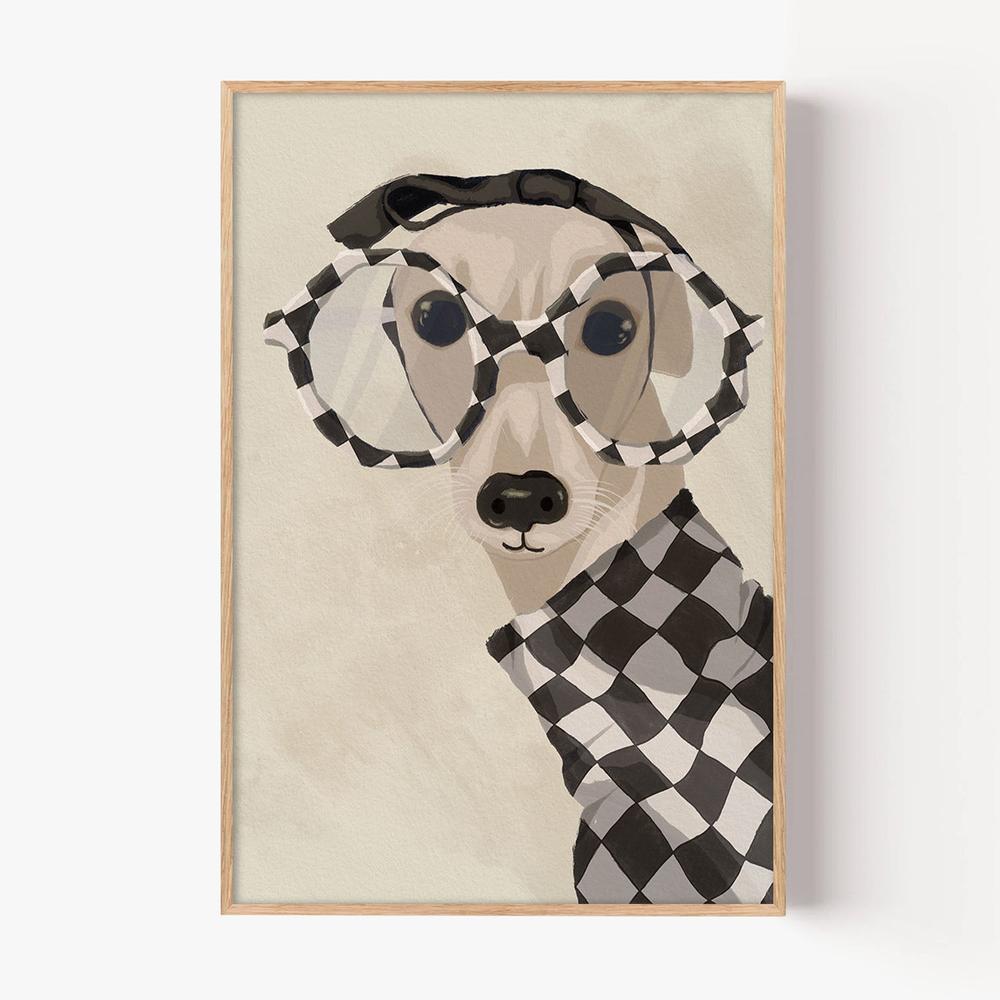 Chic Greyhound In Glasses-by-Lisa Solomoniuk-wall-art-print-canvas-poster-framed-Gioia