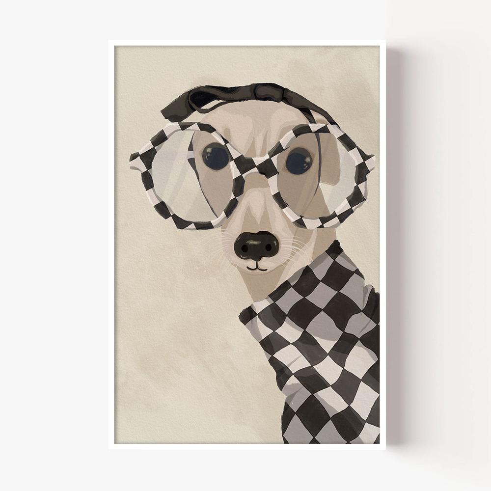 Chic Greyhound In Glasses-by-Lisa Solomoniuk-wall-art-print-canvas-poster-framed-Gioia