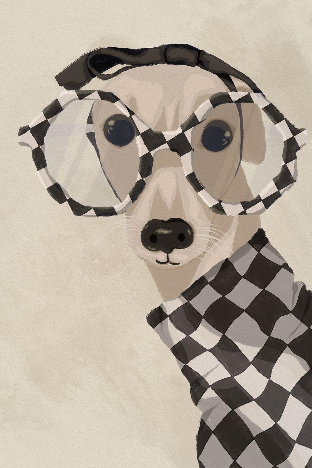 Chic Greyhound In Glasses-by-Lisa Solomoniuk-wall-art-print-canvas-poster-framed-Gioia