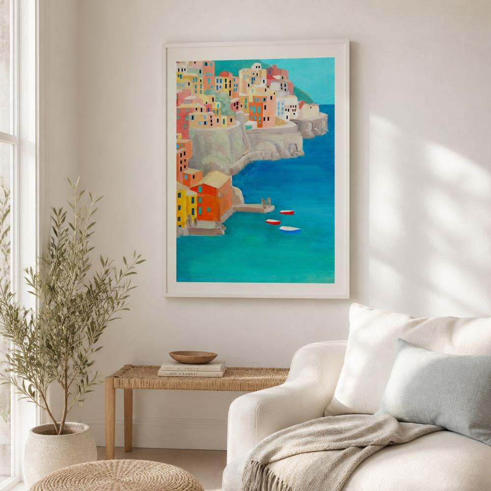 Colorful Coastal Village-by-Alex Nereuta-wall-art-print-canvas-poster-framed-Gioia