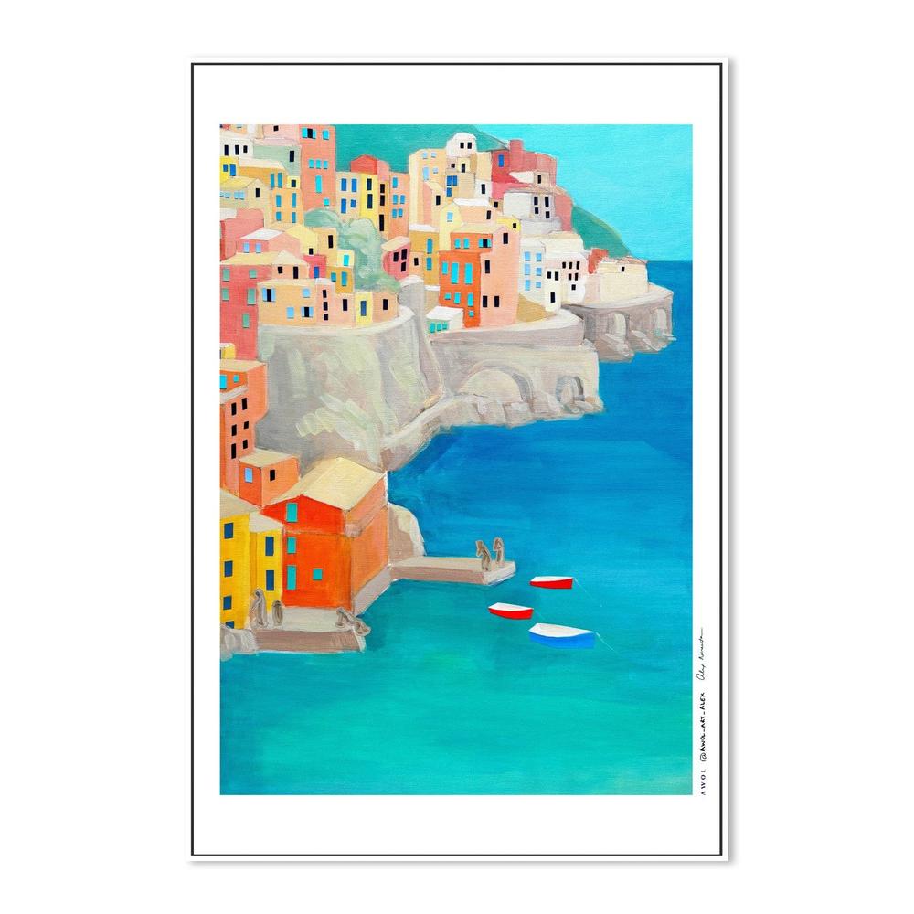 Colorful Coastal Village-by-Alex Nereuta-wall-art-print-canvas-poster-framed-Gioia