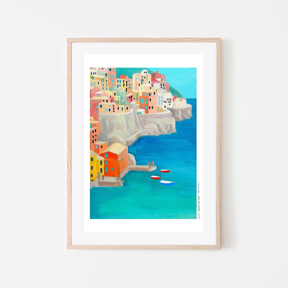 Colorful Coastal Village-by-Alex Nereuta-wall-art-print-canvas-poster-framed-Gioia