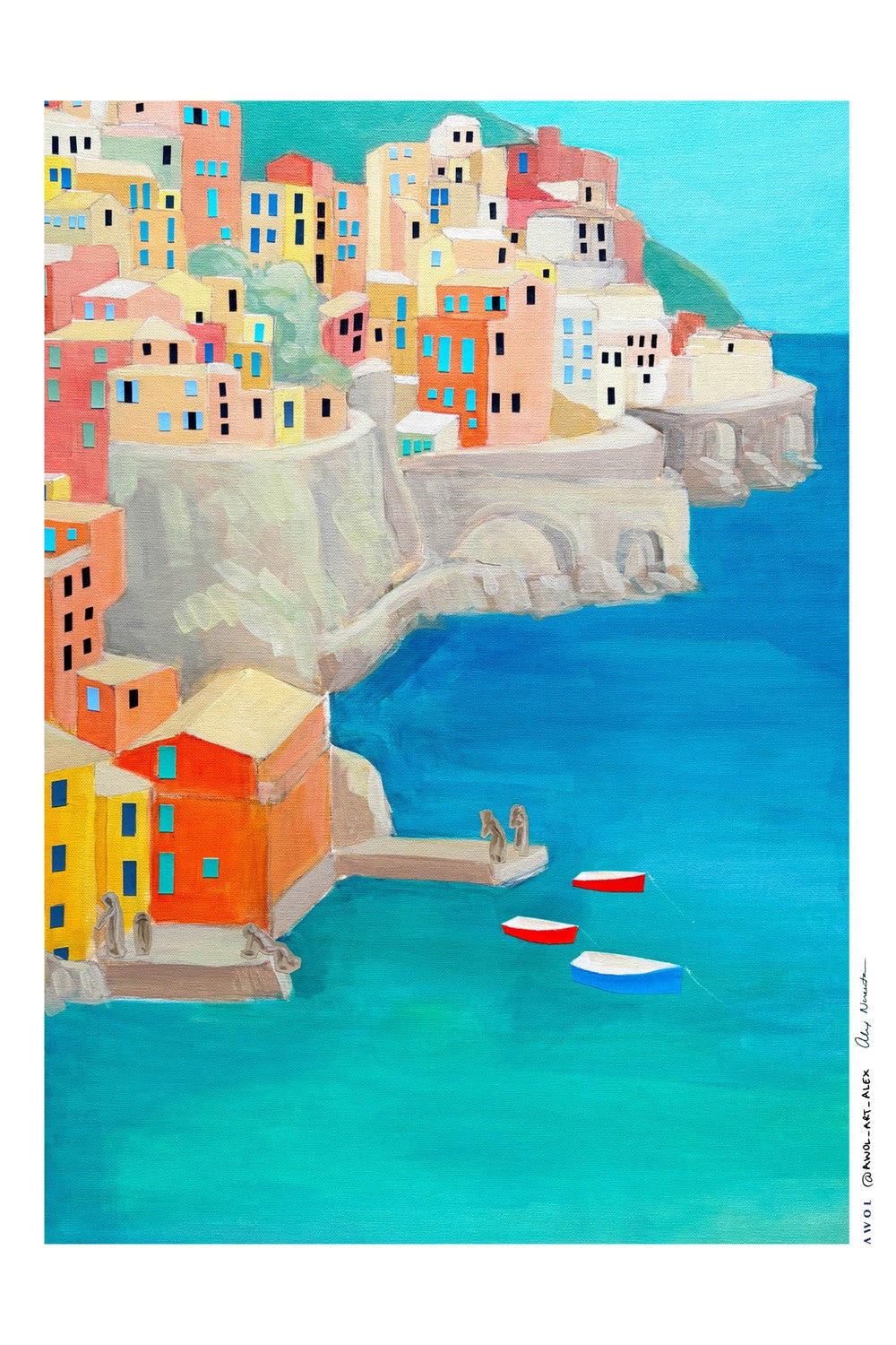 Colorful Coastal Village-by-Alex Nereuta-wall-art-print-canvas-poster-framed-Gioia