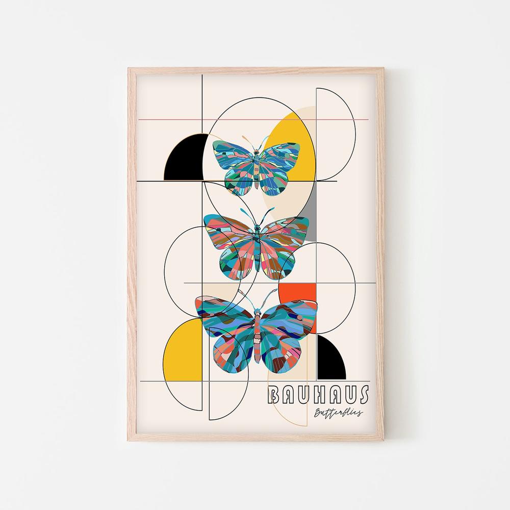 Colorful Geometric Butterflies-by-CATS AND DOTZ-wall-art-print-canvas-poster-framed-Gioia