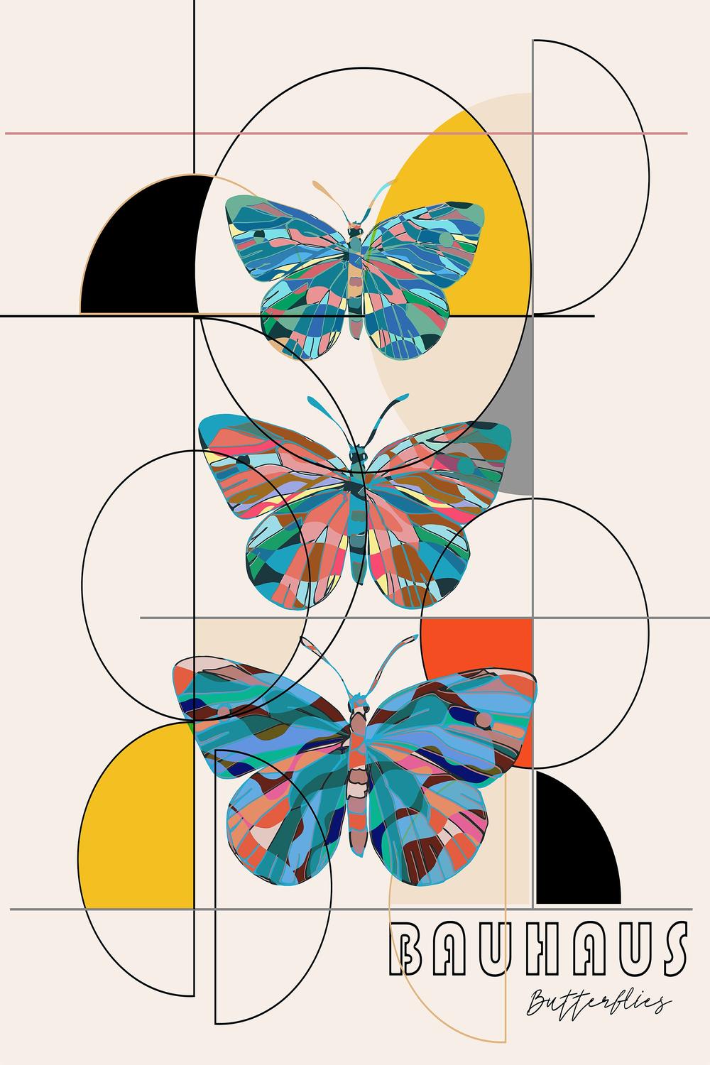 Colorful Geometric Butterflies-by-CATS AND DOTZ-wall-art-print-canvas-poster-framed-Gioia