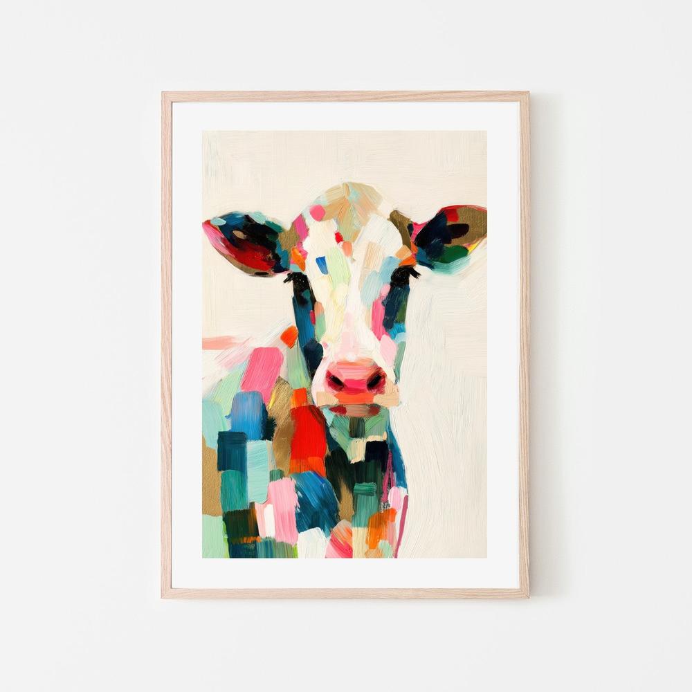 Cow Portrait in Brushstrokes-by-Chromatic Storm Studio-wall-art-print-canvas-poster-framed-Gioia