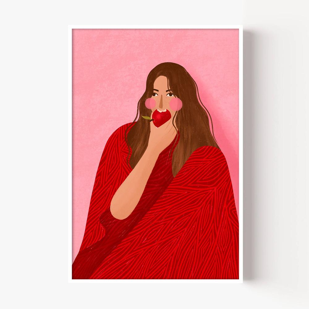 Cozy Woman Apple-by-Bea Muller-wall-art-print-canvas-poster-framed-Gioia