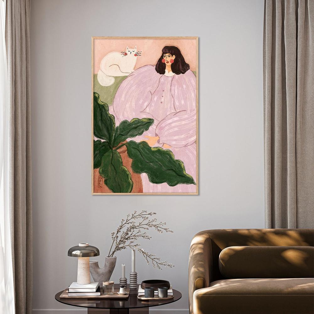 Cozy Woman With Cat-by-Dirkie Nell-wall-art-print-canvas-poster-framed-Gioia