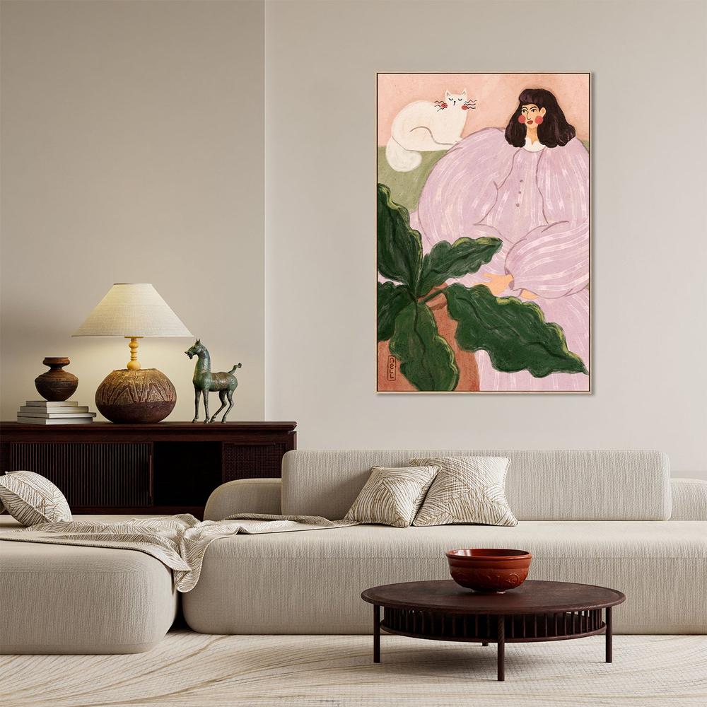 Cozy Woman With Cat-by-Dirkie Nell-wall-art-print-canvas-poster-framed-Gioia