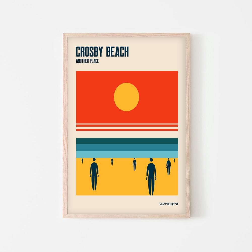 Crosby Beach Sun and Figures-by-Retrodrome-wall-art-print-canvas-poster-framed-Gioia