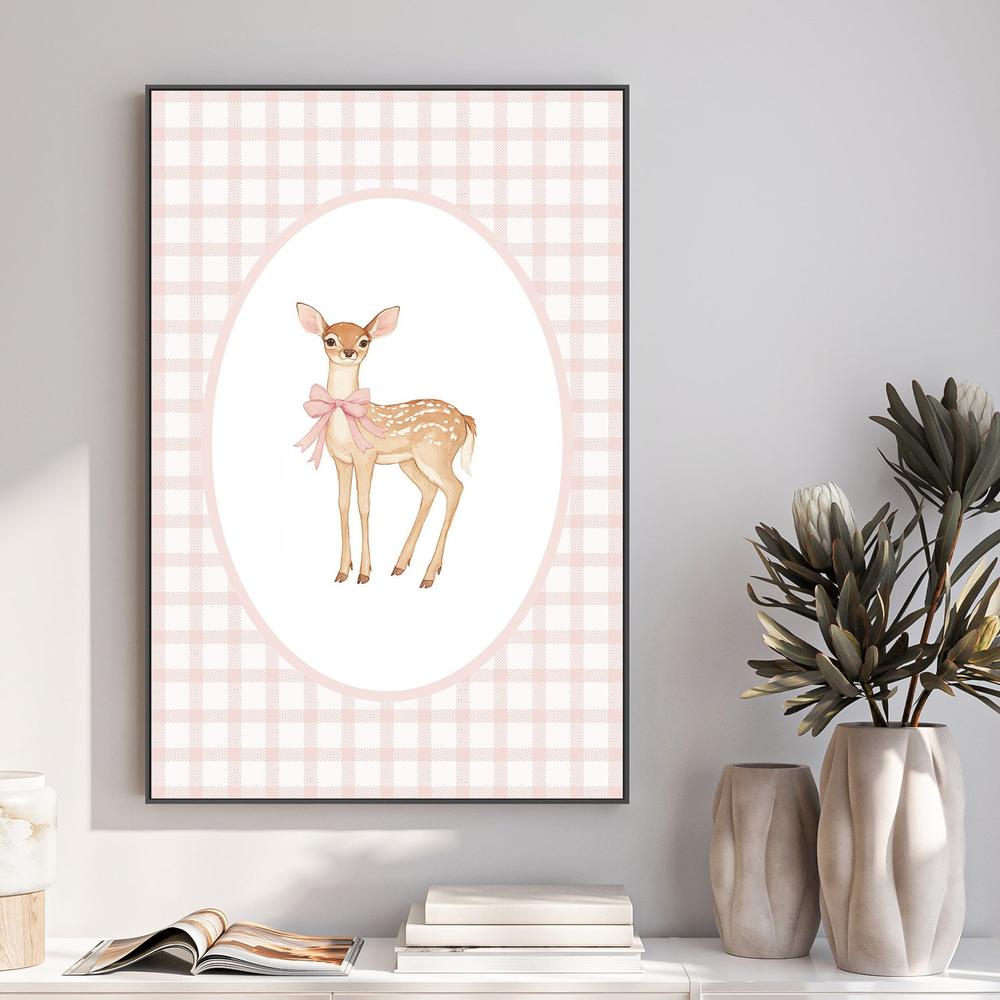 Cute Fawn Pink Bow-by-Melloi Art Prints-wall-art-print-canvas-poster-framed-Gioia