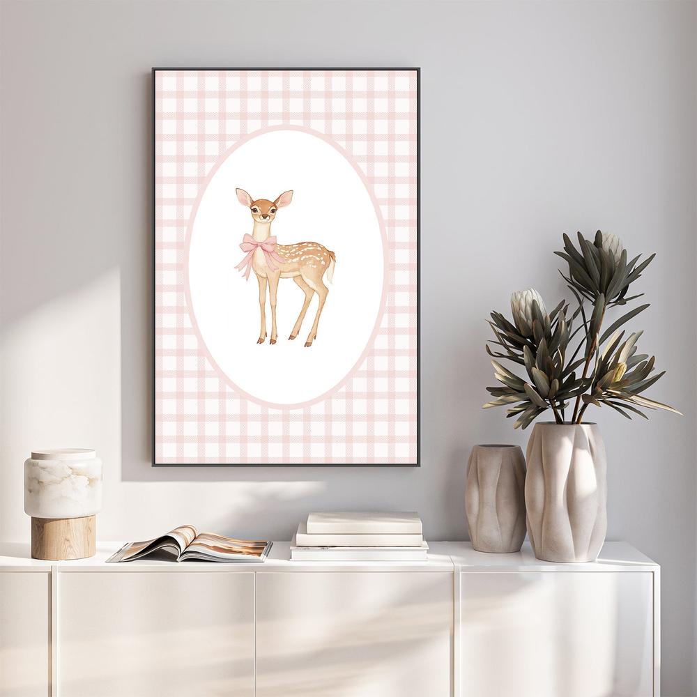 Cute Fawn Pink Bow-by-Melloi Art Prints-wall-art-print-canvas-poster-framed-Gioia