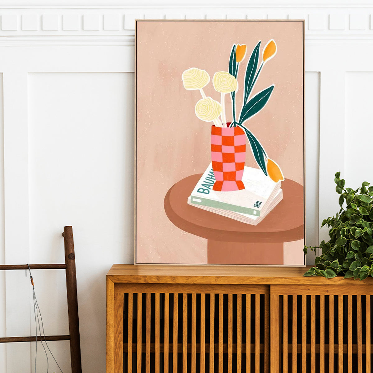Flower With a Checkered Red Vase