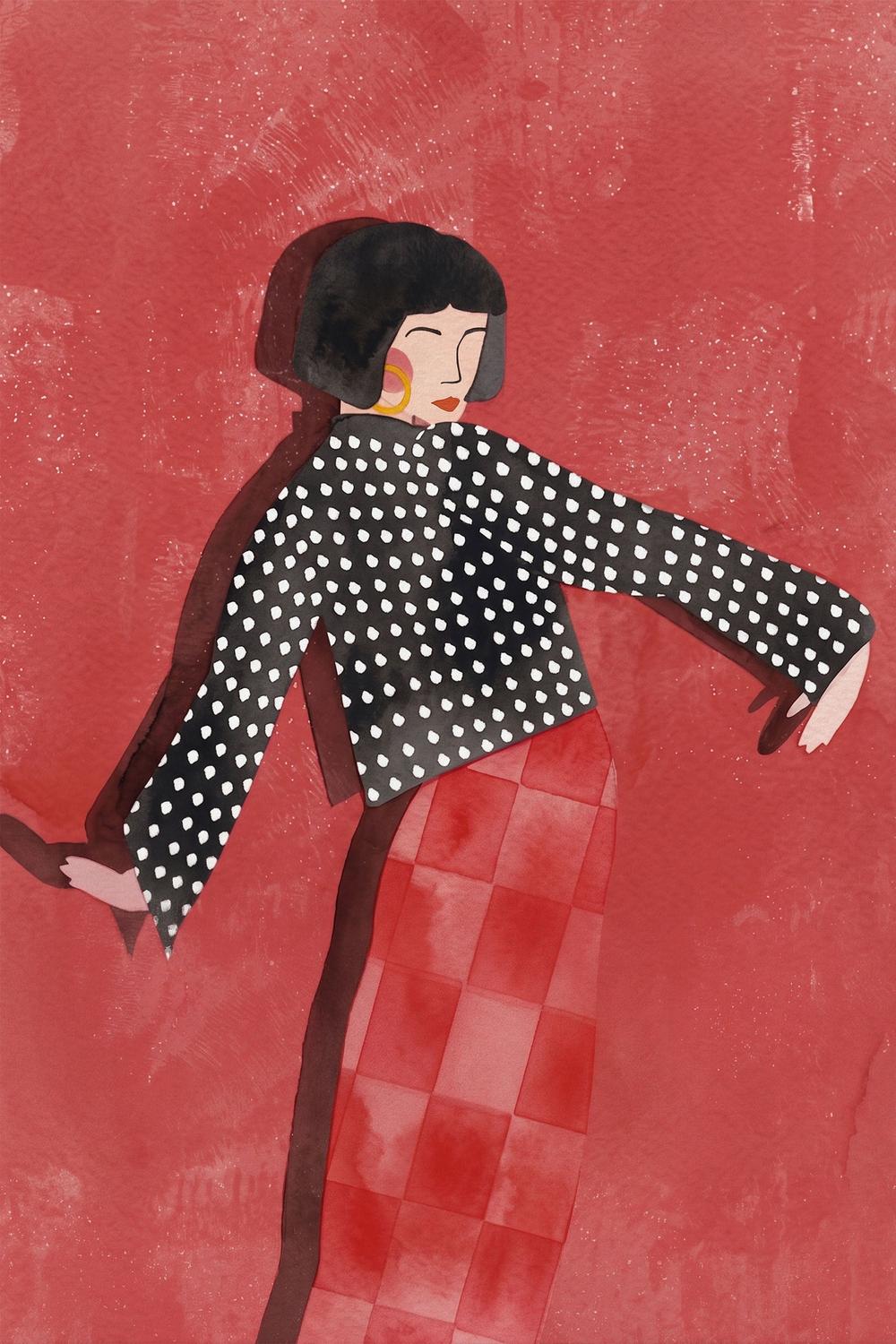 Dancing Woman Red Style-by-Essa Van Reis-wall-art-print-canvas-poster-framed-Gioia