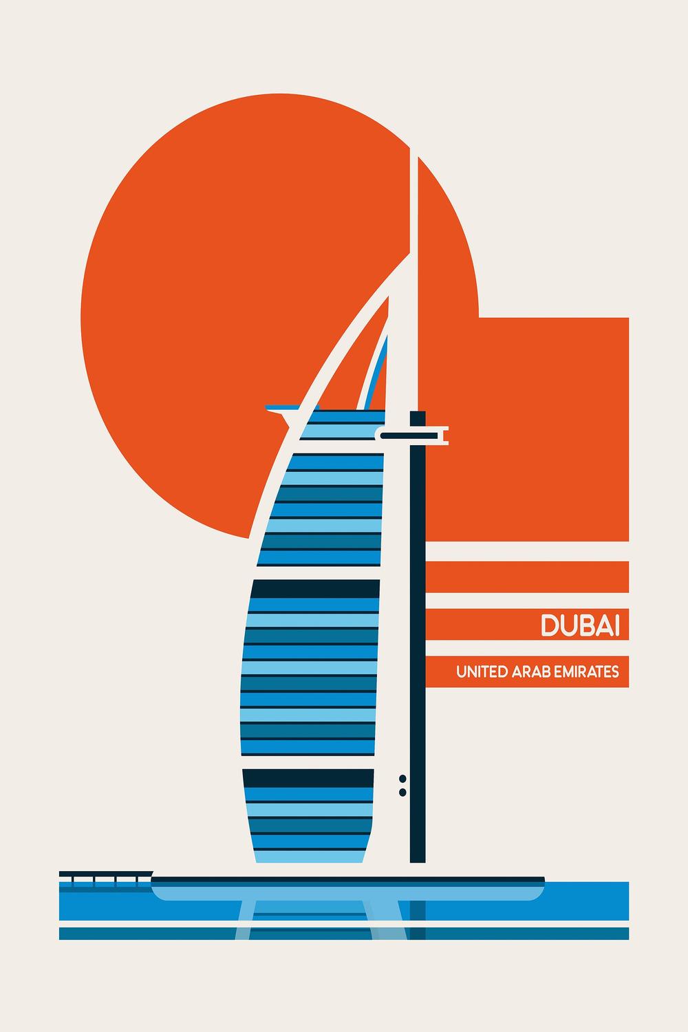 Dubai Sail Building Sunset-by-Retrodrome-wall-art-print-canvas-poster-framed-Gioia