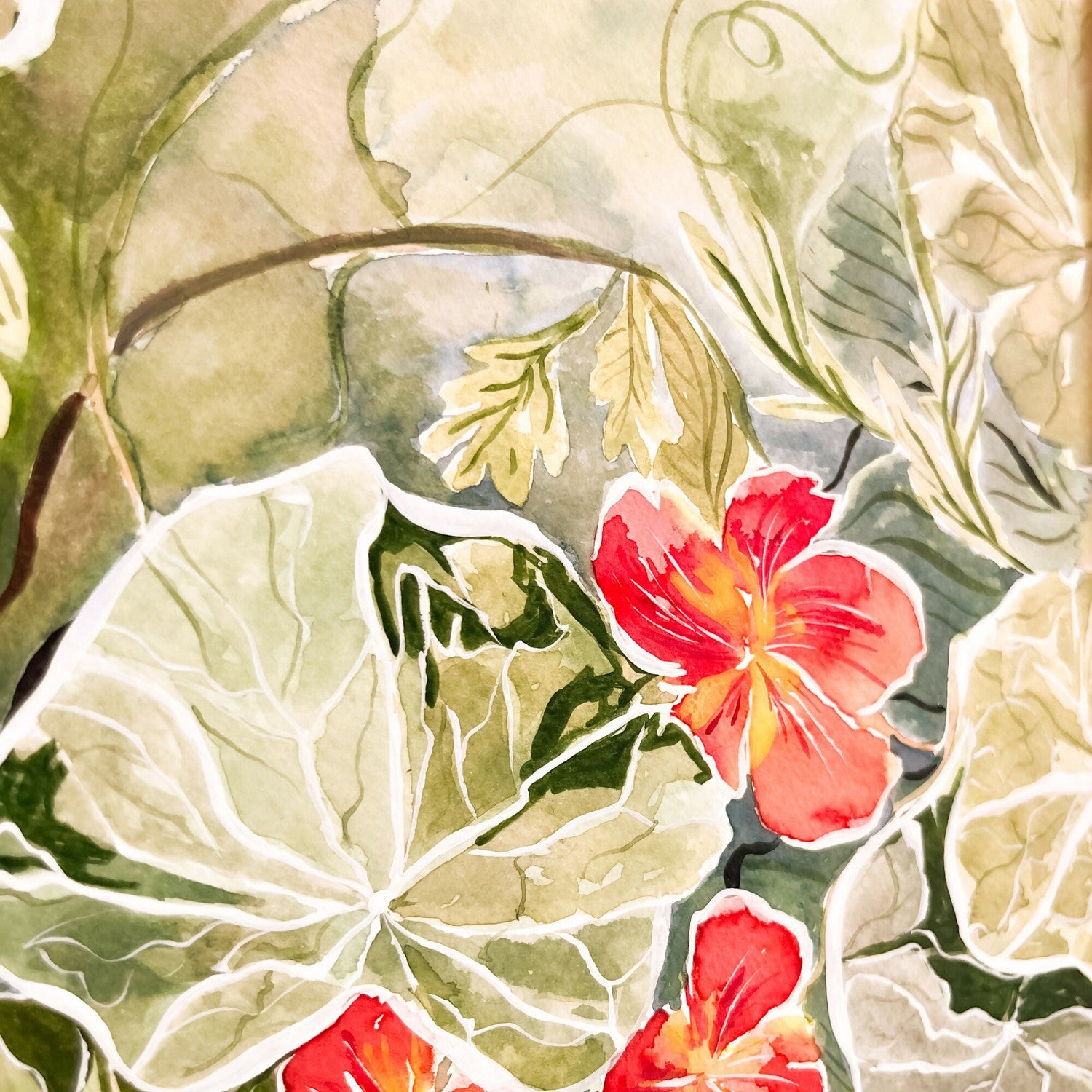 Nasturtium Tapestry, Set of 2, Original Hand-Painted Canvas By Lucrecia Caporale