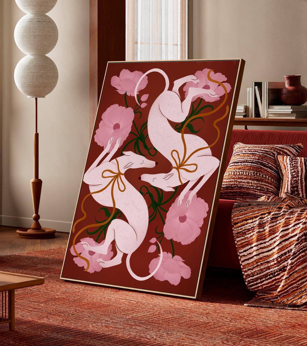 wall-art-print-canvas-poster-framed-Elegant Greyhounds and Flowers-2