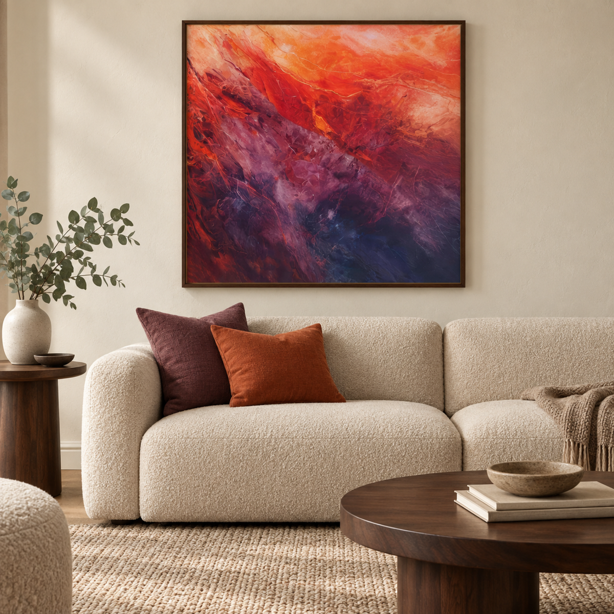 firebox in the sky wall art styled in a warm contemporary living room