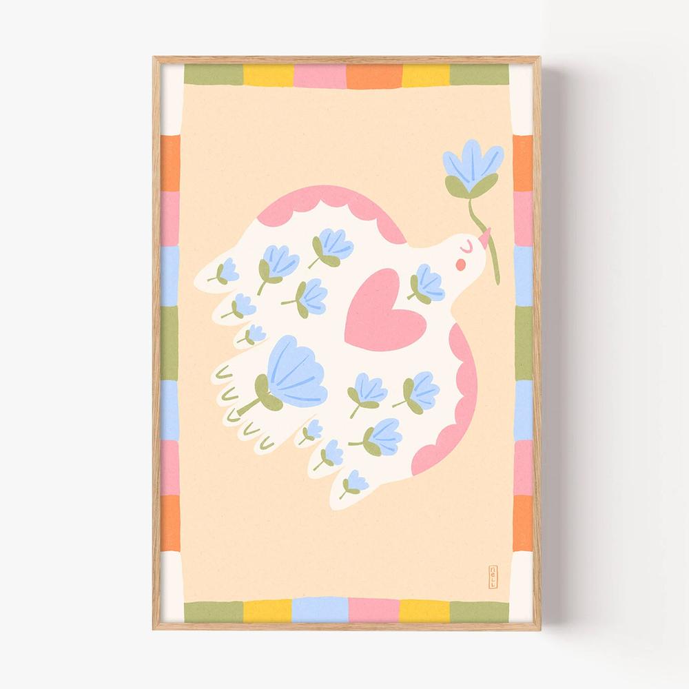Flowering Peace Dove-by-Dirkie Nell-wall-art-print-canvas-poster-framed-Gioia