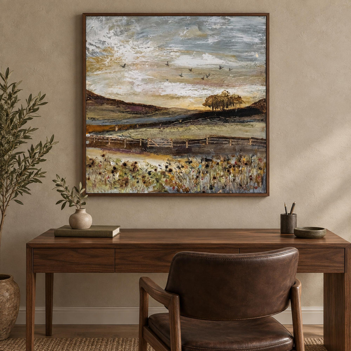Flying Home To Roost wall art in a refined contemporary study
