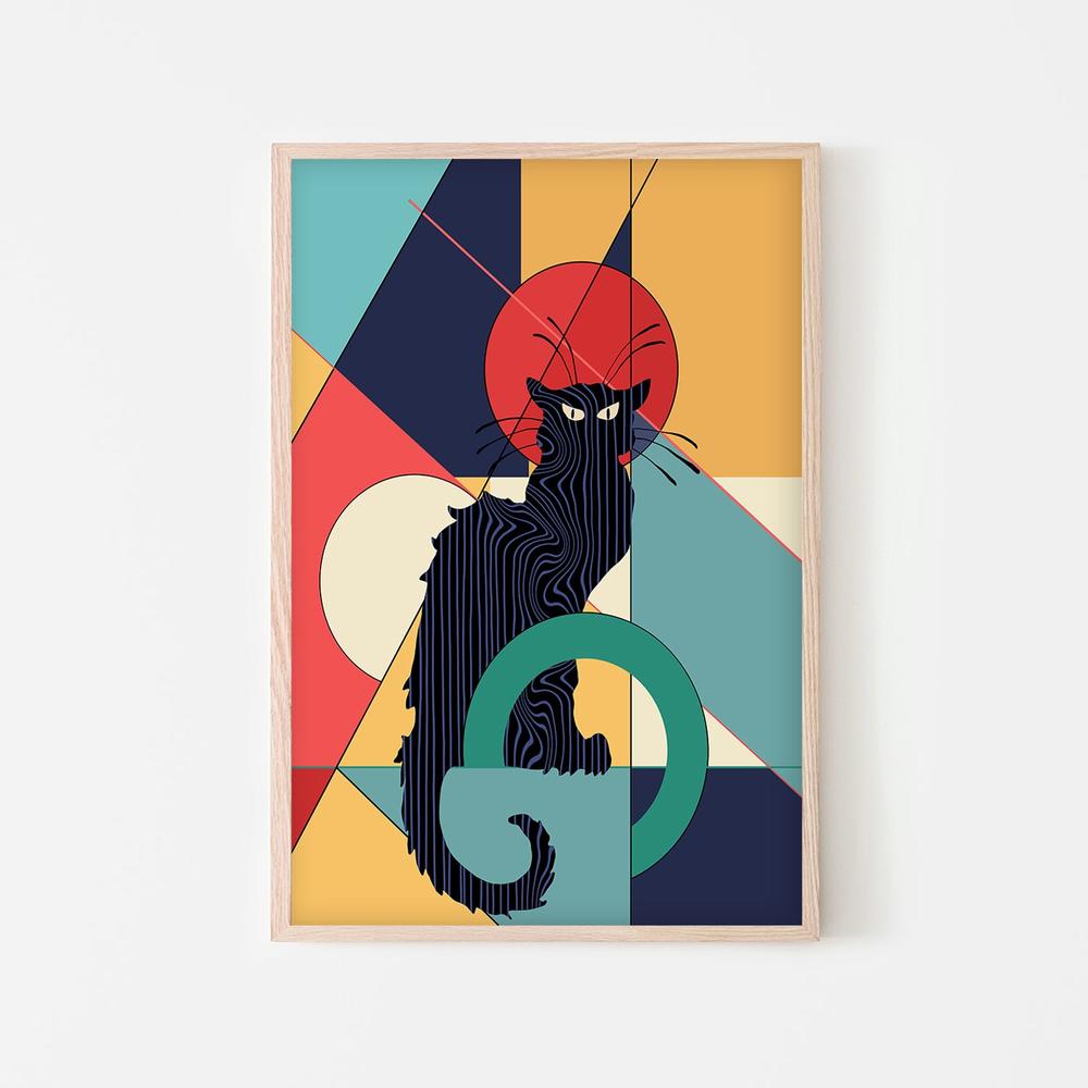 Geometric Black Cat-by-CATS AND DOTZ-wall-art-print-canvas-poster-framed-Gioia