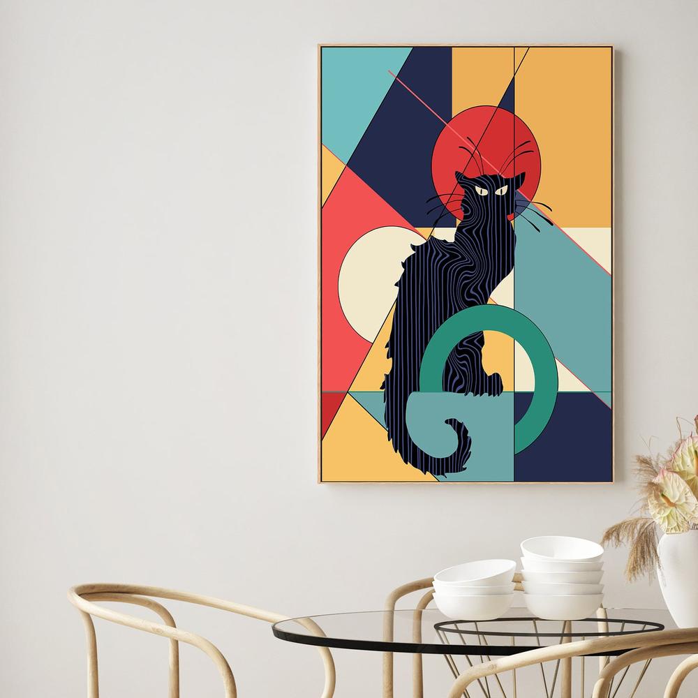 Geometric Black Cat-by-CATS AND DOTZ-wall-art-print-canvas-poster-framed-Gioia