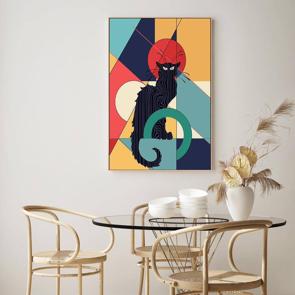 Geometric Black Cat-by-CATS AND DOTZ-wall-art-print-canvas-poster-framed-Gioia