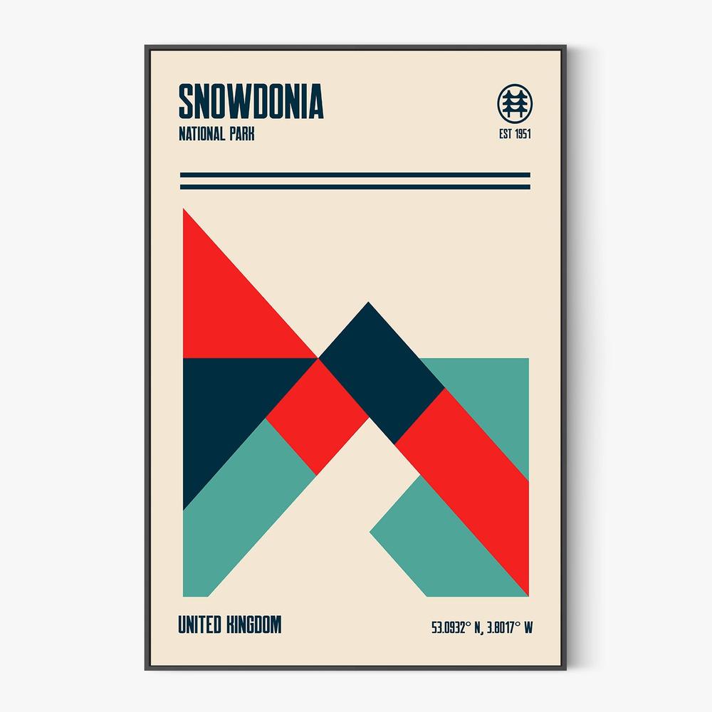 Geometric Snowdonia Peaks-by-Retrodrome-wall-art-print-canvas-poster-framed-Gioia